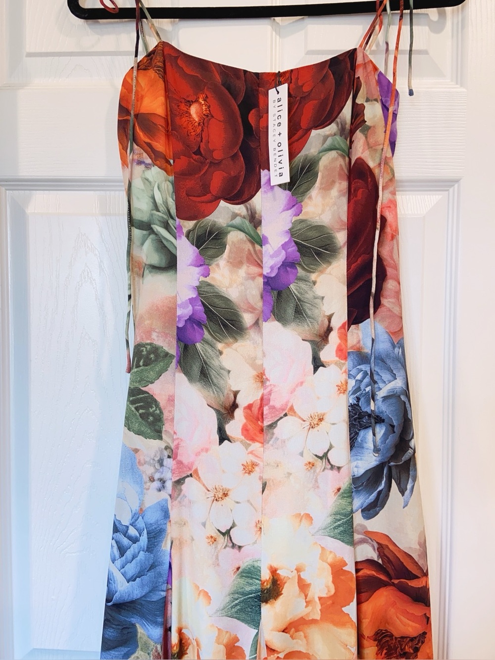 NWT $595 Alice + Olivia Jeanette Pleated Floral-Print Crepe De Chine Midi Dress - Picture 8 of 12